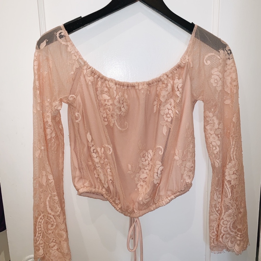 Peach off the shoulder Lovers + Friends top